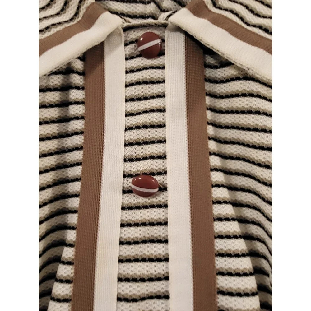 Vintage 60s‎ 70s Striped Knit House Dress Casual Mod - Picture 4 of 5